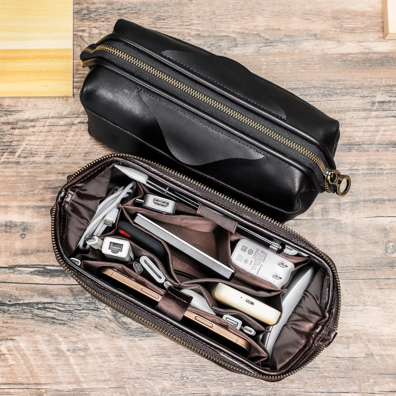 Tech Accessories Storage - Coffee Black High-Tech Genuine Leather Vintage