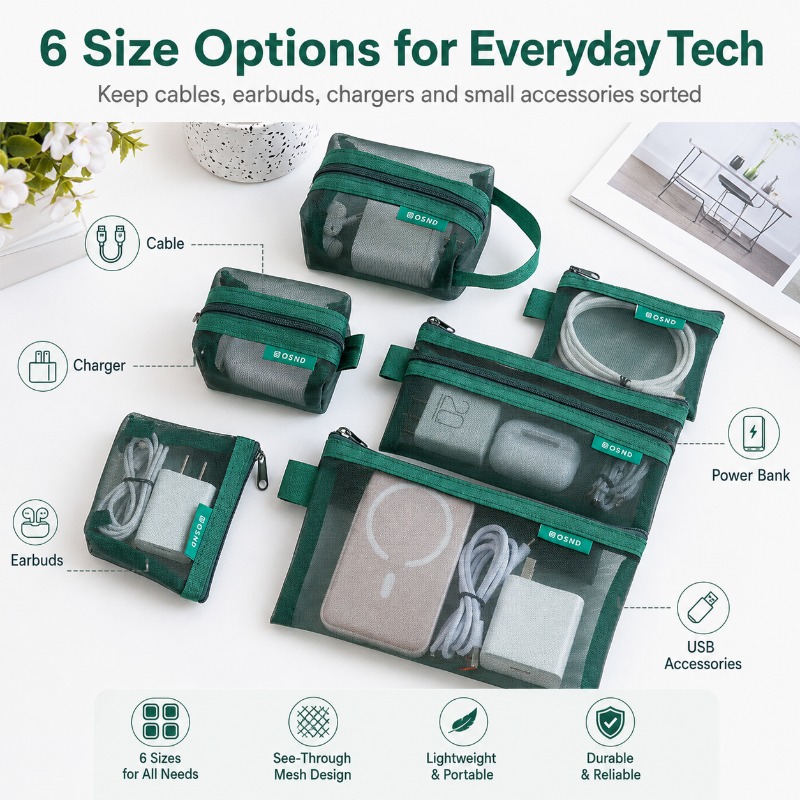 6PCS Mesh Tech Organizer Pouch - огляд і ціна Tech Woven Accessories